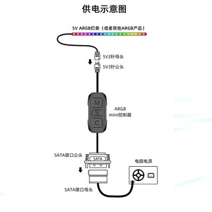 Câble d'extension RGB 5V 3 broches, mini hub de contrôle RGB SATA, contrôleur de ventilateur de boîtier ARGB pour PC gaming - Product Image 3