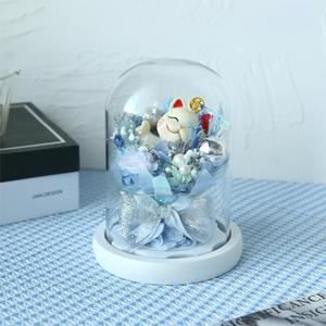 Chat porte-bonheur en fleurs préservées sous cloche en verre, <span class=keywords><strong>Maneki</strong></span>-<span class=keywords><strong>neko</strong></span> avec éclairage LED, arrangement floral éternel, cadeau pour l'inauguration - Product Image 1