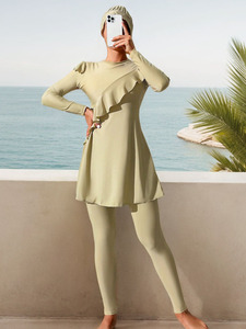 <span class=keywords><strong>Ezan</strong></span> Nouveau best-seller transfrontalier Maillot de bain une pièce pour femme en mousseline de soie à volants couleur unie très élastique - Product Image 6