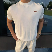 T-shirt Homme Col Rond Manches Courtes en Coton Tricoté 100% – Coupe Slim Respirante Tissu 350g/400g Décontracté Style Old Money Minimaliste