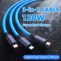 Cable de Carga Multifunción Micro USB para Teléfono Móvil, Cable USB 3 en 1 para Xiaomi, Samsung, Huawei, Cable de Carga Súper Rápida de 120w