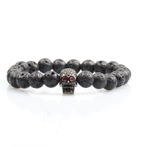 2019 nuevo popular cráneo pulsera de cadena cz pulsera de cráneo 8mm cuentas de lava pulsera para los hombres - Product Image 4