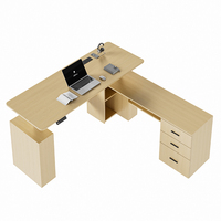 Escritorio Ejecutivo Ergonómico Moderno en Forma de L, de Madera Blanca, Ajustable en Altura, para Gerentes y Directores