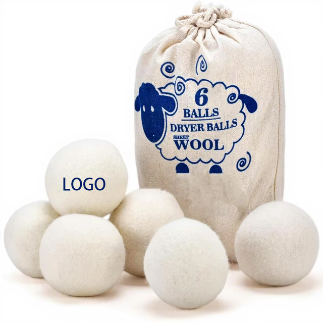 Custom Logo Laundry Wool Dryer Ball Natural Fabric Softener Reusable Reduce Clothes Wrinkle Alternative to Plastic Balls/Liquid