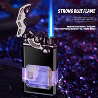 Briquet torche lumineux à bras oscillant en métal, coupe-vent, transparent, pour cigares, à gaz butane, accessoires pour fumeurs