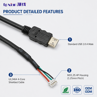 Kabel Harness USB 2.0 a Male ke Molex 51021-0400 MX1.25 4P dengan Kabel Berpelindung UL2464 untuk Transfer Data