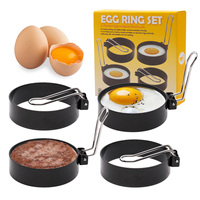 Ensemble d'anneaux à œufs en acier inoxydable antiadhésif avec poignée pliable, anneaux de cuisson ronds pour omelettes et crêpes pour le petit-déjeuner