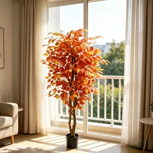 Autumn scenery with banyan <b>trees</b> | Space Saving Fall Faux <b>Potted</b> Plant for Office Living Room - Product Image 6