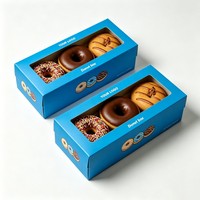 Nouvelle conception de boîte à donuts pour desserts, impression couleur, emballage pour chocolaterie, boîte en papier avec couvercle transparent pour boutique de donuts