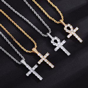 <b>Cross</b> Zircon Pendant Necklace Men Hip Hop Fashion Jewelry Gift <b>Chain</b> Silver Gold Tone Geometric Themed Pendants Zinc Alloy - Product Image 1