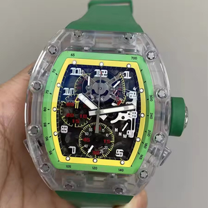 High-quality RM004 mechanical <b>watch</b> with transparent crystal <b>case</b>, chronograph function and tonneau design - Product Image 3