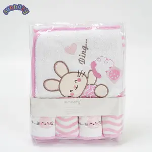 Sunnozy Baby-Badehandtuch mit Hut und Umhang Kinder-Badewäsche+4 quadratische Handtücher Kombination Babyabsorbierendes Handtuch