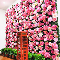 Fournitures de décoration de fête scène bas prix rose rose mariage fleur décoration murale toile de fond