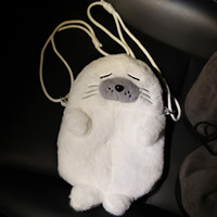 Nouveau Sac à Bandoulière en Peluche Motif Phoque de Dessin Animé Mignon, Sac à Main Croisé avec Chaîne pour Fille, Pochette à Monnaie et Clés en Polyester avec Fermeture Éclair