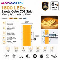 Bande lumineuse COB RAYMATES UL ETL de 30 mm de large, 5 rangées, 24 V, flexible, super lumineuse, 1600 LED, bande LED COB pour plafond intérieur
