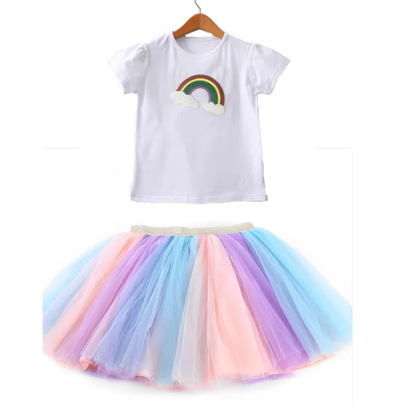 Two Layer Girls Skirts Baby Ballet Dance Rainbow Tutu Party Clothes Kids Skirt Children Birthday Clothes