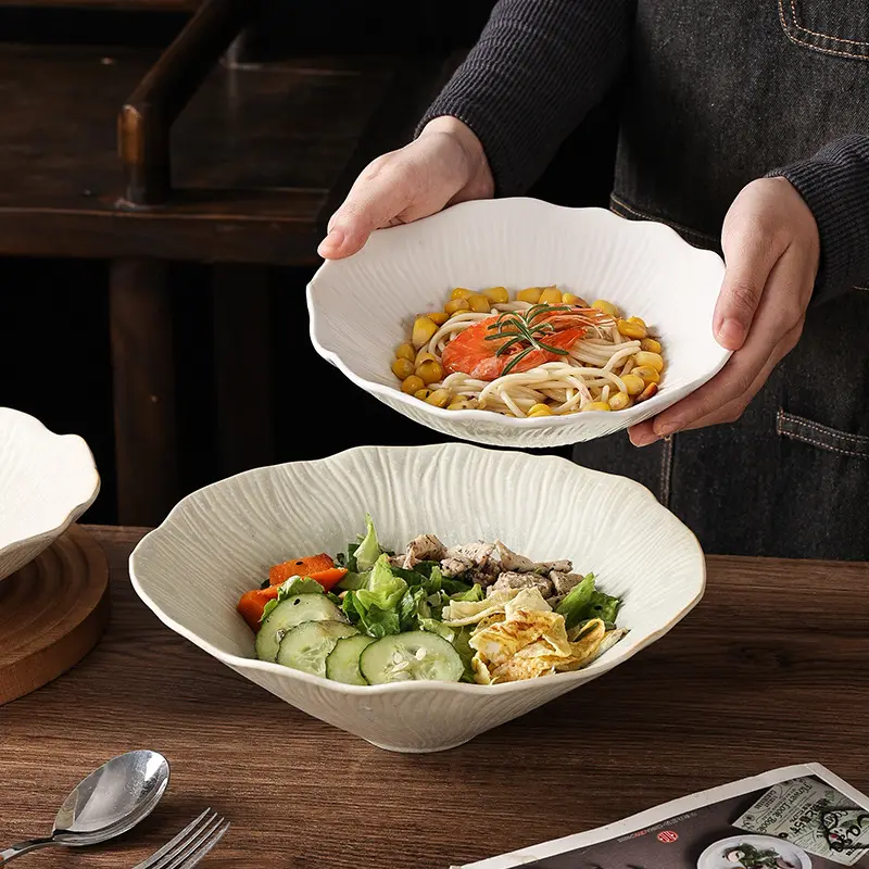 Оптовая продажа, новый стиль 2023, фарфоровая тарелка для ресторана 10 дюймов с обжигом для салата, овощей, фруктов