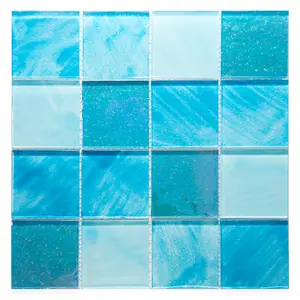Mosaico de vidro para pisos de piscinas, azulejos de mosaico de vidro para hotel, azulejos de cobalto azul misturados