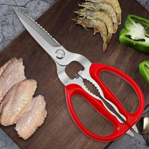 <b>Kitchen</b> <b>Scissors</b> Stainless Steel Red Handle With Bottle Opener And Walnut Cracker For Home Use - Product Image 1