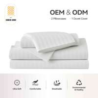 Draps de lit plats, taies d'oreiller et housse de couette en coton 100% satiné rayé blanc T250 3CM, qualité hôtelière 5 étoiles