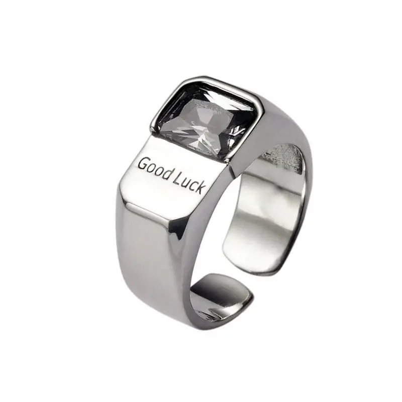 Japan and South Korea popular letter ring female silver-plated fashion personality lucky zircon open ring