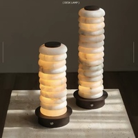 Lampe de table empilable en marbre naturel, lampe de bureau moderne en pierre d'albâtre, lampe de chevet décorative LED pour chambre à coucher