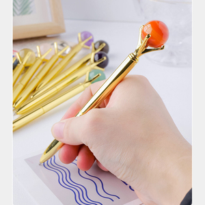 Penna di Cristallo con Sfera da 2cm, Elegante Strumento di <span class=keywords><strong>Scrittura</strong></span> con <span class=keywords><strong>Pietre</strong></span> Preziose, Quarzo Rosa e Ametista per Ufficio, Scuola e Regalo - Product Image 4