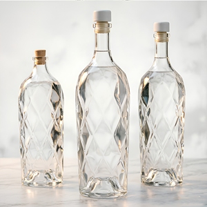 Botella de Licor de Vidrio Transparente de 500ml, 700ml, 750ml con Patrón de Diamantes en Relieve, para <span class=keywords><strong>Vodka</strong></span>, Ginebra, Whisky y Licores - Product Image 3