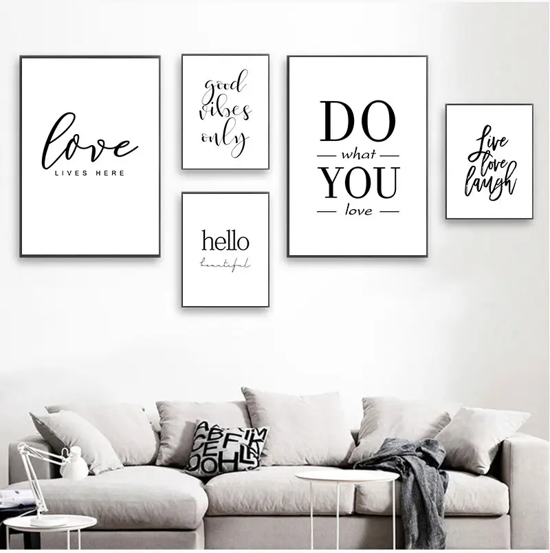 Live Love Laugh Inspiring Quotes Wall Art Canvas Painting Black White Wall Poster Prints For Living Room Modern Home Decor