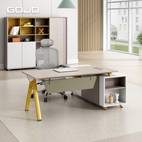 Bureau de direction moderne haut de gamme et coloré en forme de L, table de bureau en bois pour superviseur, bureau commercial avec armoire