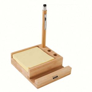 Organizador de Escritorio de Bambú Personalizado con Soporte para Teléfono, Portaplumas y Espacio para Notas Adhesivas - Ideal para Uso en la Oficina - Product Image 1