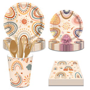 DAMAI - Juego de Vajilla Desechable de Papel con Temática de Arcoíris, Platos, Vasos y Servilletas para Decoración de Fiestas de Cumpleaños Infantiles - Product Image 3