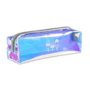 Best selling promotional fashion laser holographic pvc stationery bag zipper pencil bag