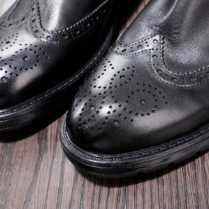 British Vintage Genuine Leather High-Top Men's <b>Boots</b> Brogue Carved Business Casual Lightweight Comfortable Fashion <b>Boots</b> - Product Image 3