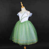 Robe de ballet en maille verte Spandex blanc maille brillante vêtements de danse de ballet Costume de danse de scène d'elfe de forêt