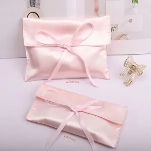 Enveloppe en satin imprimé avec logo personnalisé vente en gros pochette cosmétique pour bijoux enveloppe cadeau d'extension de cheveux réutilisable sac en soie