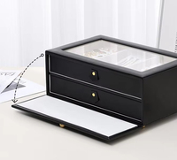 Caja Organizadora de Joyería Negra al por Mayor con Tapa de Cristal y Doble Cajón para Almacenamiento y Exhibición de Joyería