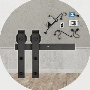 Kit de quincaillerie pour porte de grange en acier au carbone durable de 2 m (6,6 pi) avec garantie de 5 ans, installation par vis, système de rail coulissant moderne à fermeture douce - Product Image 2