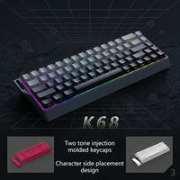 Clavier mécanique K68 OEM/ODM avec touches PBT, disposition 65 %, sans fil/tri-mode, rétroéclairage RGB pour le gaming