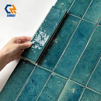 Carreaux de sol en porcelaine brillante 60x240mm, épaisseur 12mm, avec bordures texturées métalliques, pour usage intérieur moderne en villa, cuisine, salle de bain, appartement