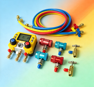 Manomètre de climatisation mini NECOOL MG-10C pour techniciens, avec adaptateurs doubles R134a et R1234yf, pour le service de climatisation des véhicules neufs - Product Image 1