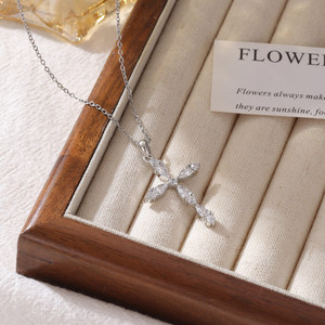 Religious Jewelry Stainless Steel Anti-Tarnish silver & gold cubic zirconia cross pendant necklaces for women - Product Image 3