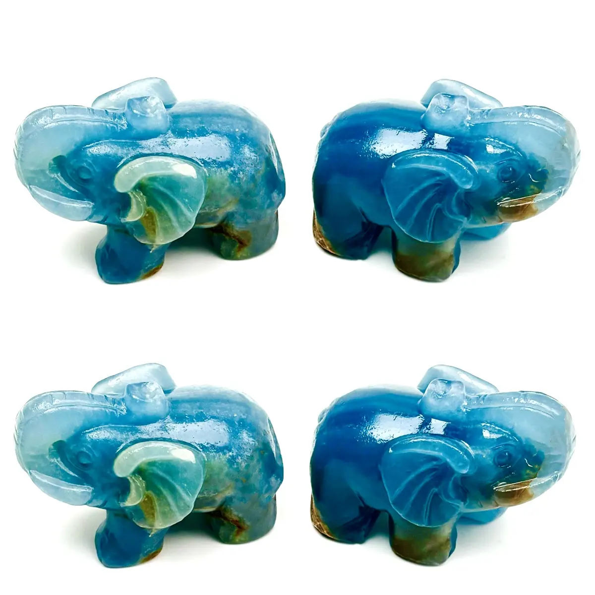 Wholesale Cheap Price Hand Carved Blue Onxy Jade Natural Stone 3.2 Inch Elephant Crystal Crystal For Decoration