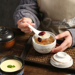 Olla de Cerámica Estilo Japonés con Tapa, Tazón para Cocinar Huevos y Postres al Vapor, Olla para Nido de Pájaro, Uso Doméstico y en Restaurantes - Product Image 3
