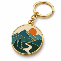 Porte-clés en métal émaillé personnalisé avec paysage de montagne, logo personnalisé, cadeau promotionnel en gros, fabricant OEM