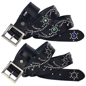 Cinturón de Estilo Americano con Remaches Florales Personalizados para Hombre y Mujer, con Diamantes Incrustados, Estilo Punk, Resistente, de Cuero Vegetal y Aleación - Product Image 2