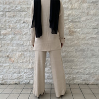 01md01 # automne hiver tricot ample 2 pièces ensembles islamique femmes pull chaud pull large jambe pantalon musulman Abaya costumes mode