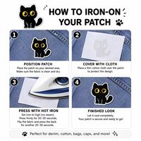 Lot de patchs brodés thermocollants et à coudre, motifs chat noir, chat mignon kawaii, chat triste, chat drôle, avec yeux jaunes