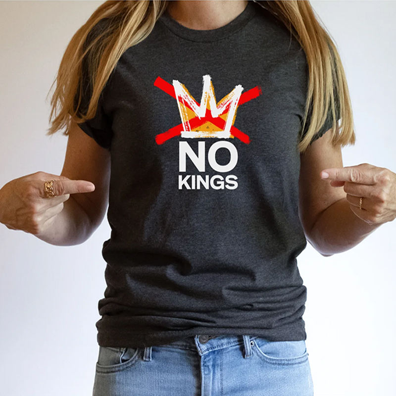 Fast Shipping No Kings T-shirt Cotton No Kings Day T-shirt Unisex-adults Black Modern No King Letter Print Shirt
