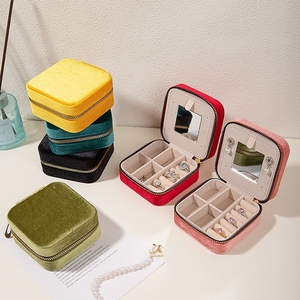 Étui de rangement pour bijoux en velours minimaliste avancé, multifonctionnel, avec miroir, logo personnalisé, vente en gros - Product Image 3